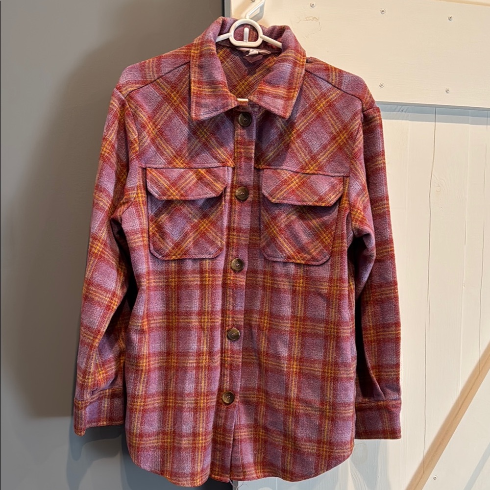 Steve Madden- Pink, Purple and Orange plaid jacket, Size M